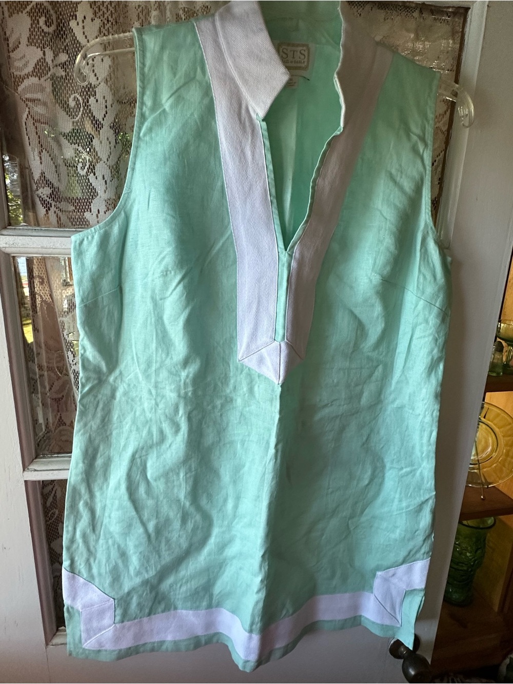 Sail to Sable Mint Green Shift Dress with White Trim